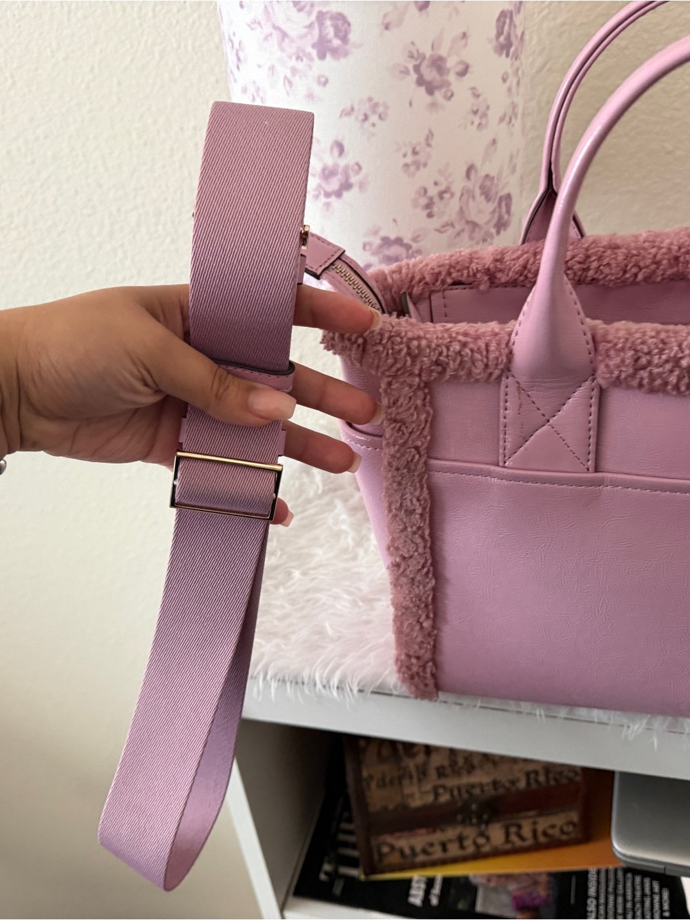 kate spade Pink Shearling-Trim Leather Tote Bag - Picture 4 of 5